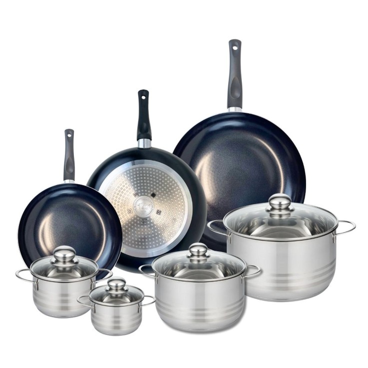 Batterie de cuisine Prima Brillant en aluminium et inox - 7 pièces - noire