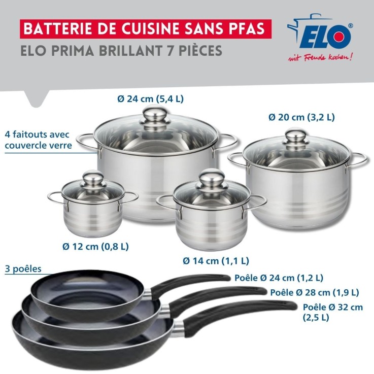 Batterie de cuisine Prima Brillant en aluminium et inox - 7 pièces - noire