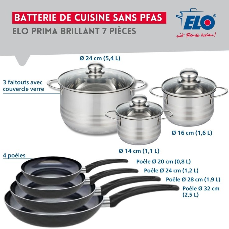Batterie de cuisine Prima Brillant en aluminium et inox - 7 pièces