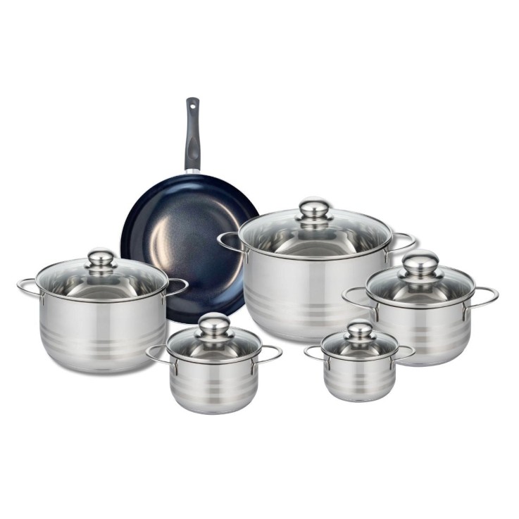 Batterie de cuisine Prima Brillant en aluminium et inox - noire