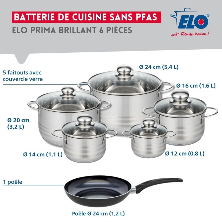 Batterie de cuisine Prima Brillant en aluminium et inox - noire