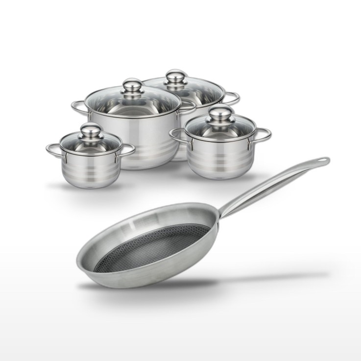 Lot de batterie de cuisine en inox - 5 pièces - 28 cm - noir