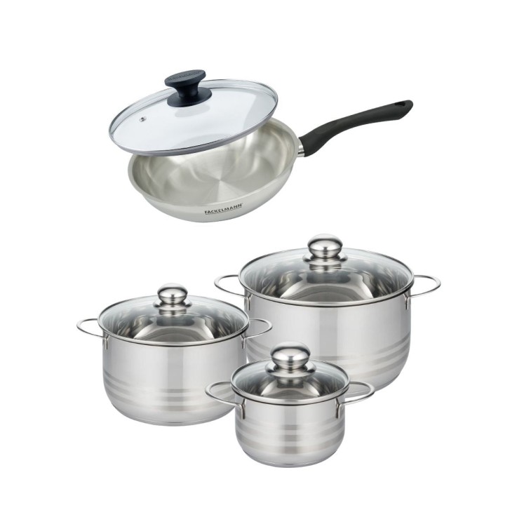Batterie de cuisine Généva en inox et verre - 16, 20 et 24 cm