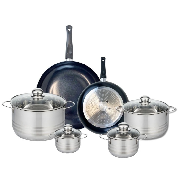 Batterie de cuisine Prima Brillant en aluminium et inox - 6 pièces - noir