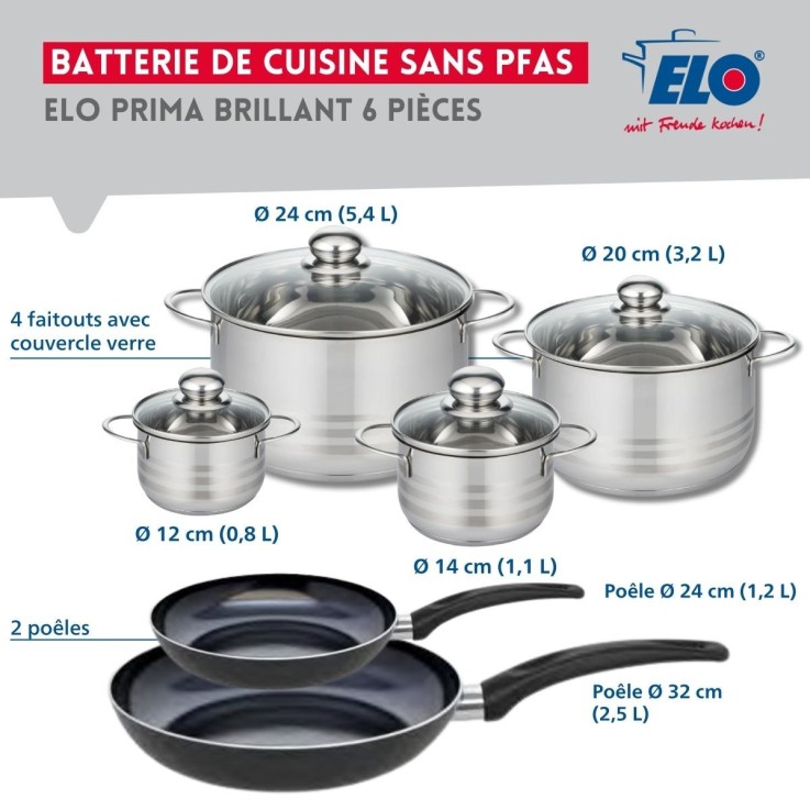Batterie de cuisine Prima Brillant en aluminium et inox - 6 pièces - noir
