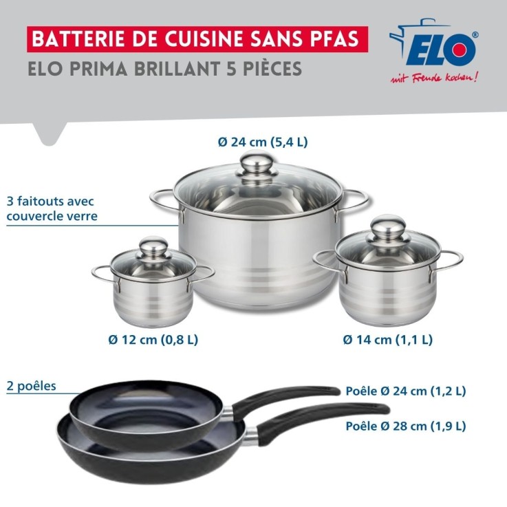 Batterie de cuisine Prima Brillant en aluminium et inox - 5 pièces - noir