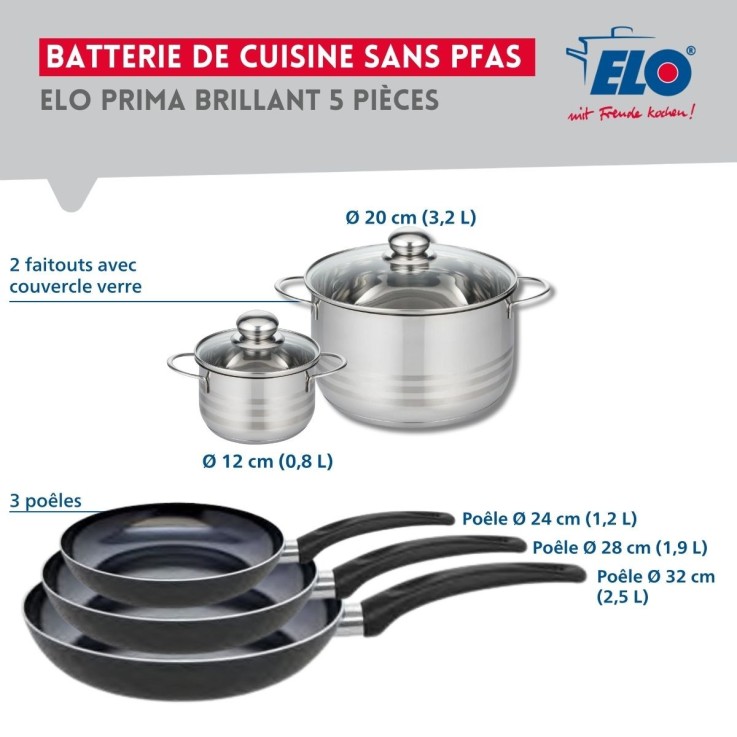 Batterie de cuisson Prima Brillant en aluminium et inox - 5 pièces - noire