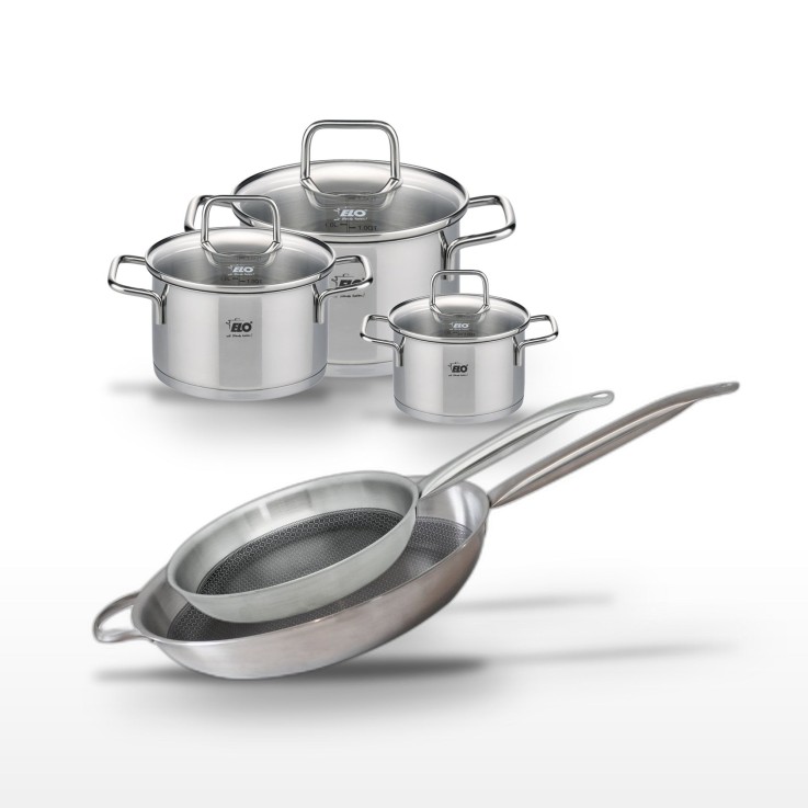 Batterie de cuisine Relief Solution Citrin en inox - 2 poêles et 3 faitouts grise