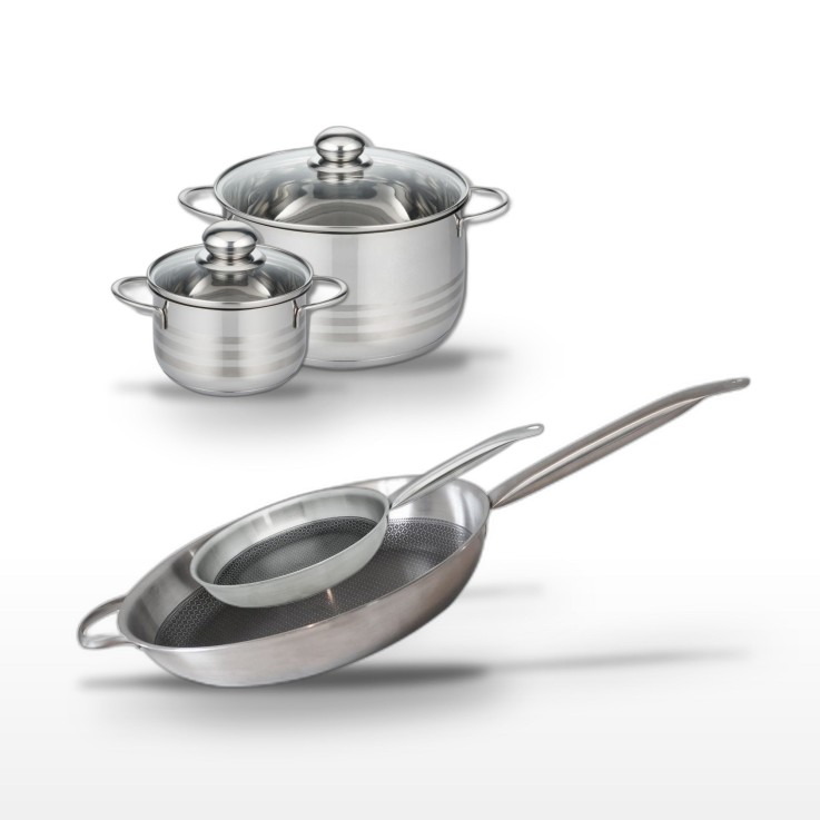 Batterie de cuisine Relief Solution en inox - 24/14 cm - 24/32 cm - noir