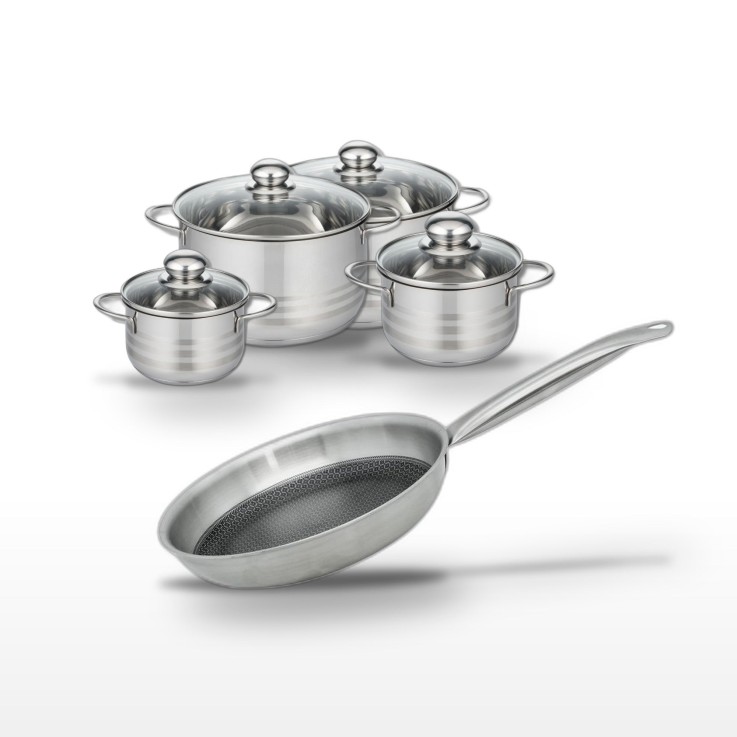 Batterie de cuisine Relief Solution en inox - 5 pièces - 24 cm - noire