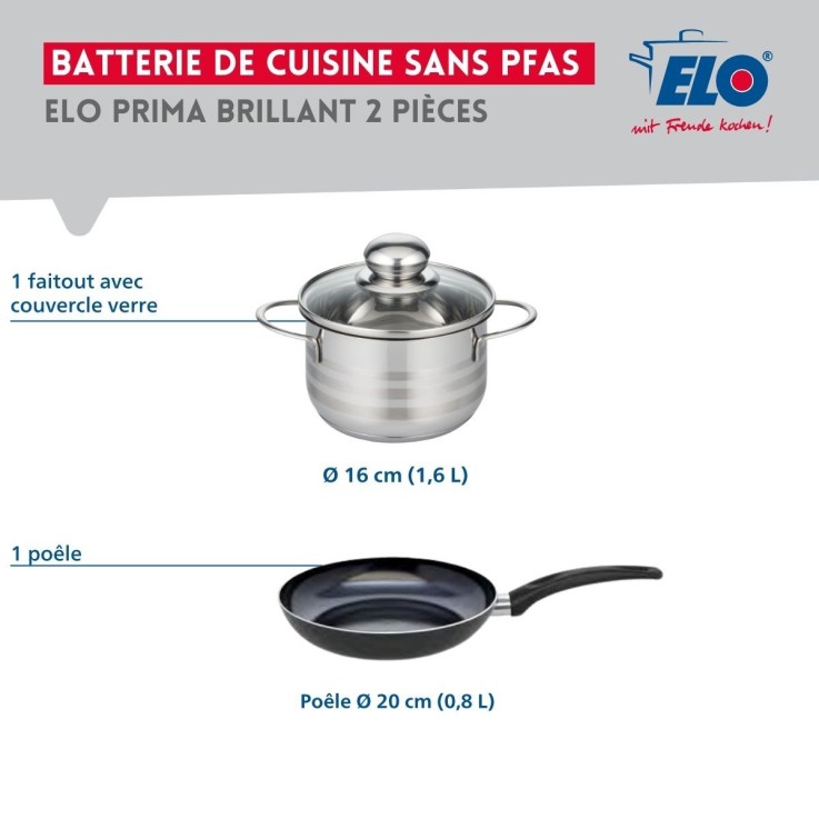 Ensemble de cuisson Prima Brillant en aluminium et inox - 20 cm et 16 cm - noir