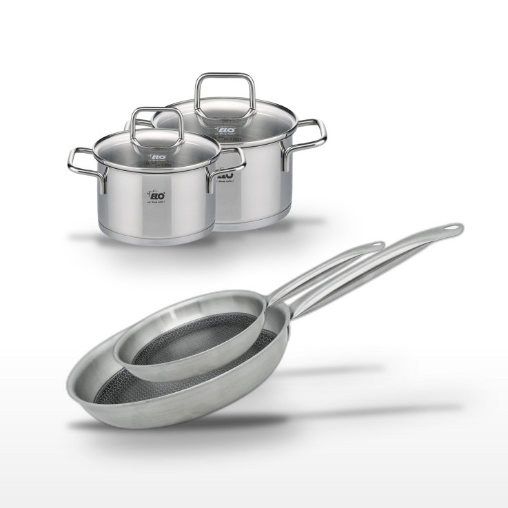 Batterie de cuisine Relief Solution en inox - poêles 24/28 cm - faitouts 14/16 cm