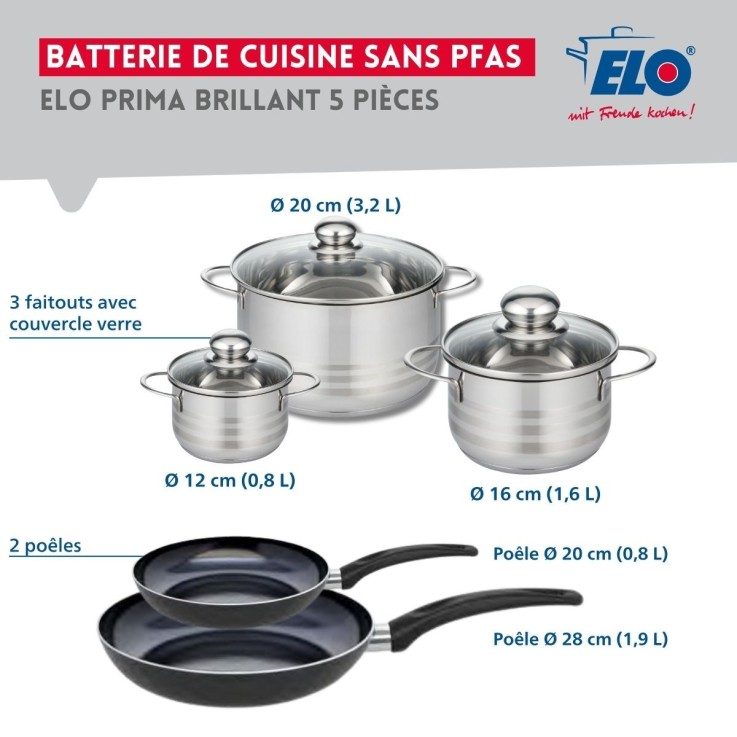 Batterie de cuisine Prima Brillant en aluminium et inox - 5 pièces - noire
