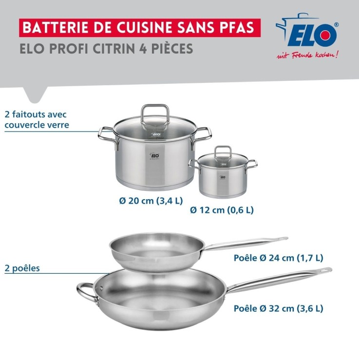 Batterie de cuisine Profi Citrin en inox - 4 pièces