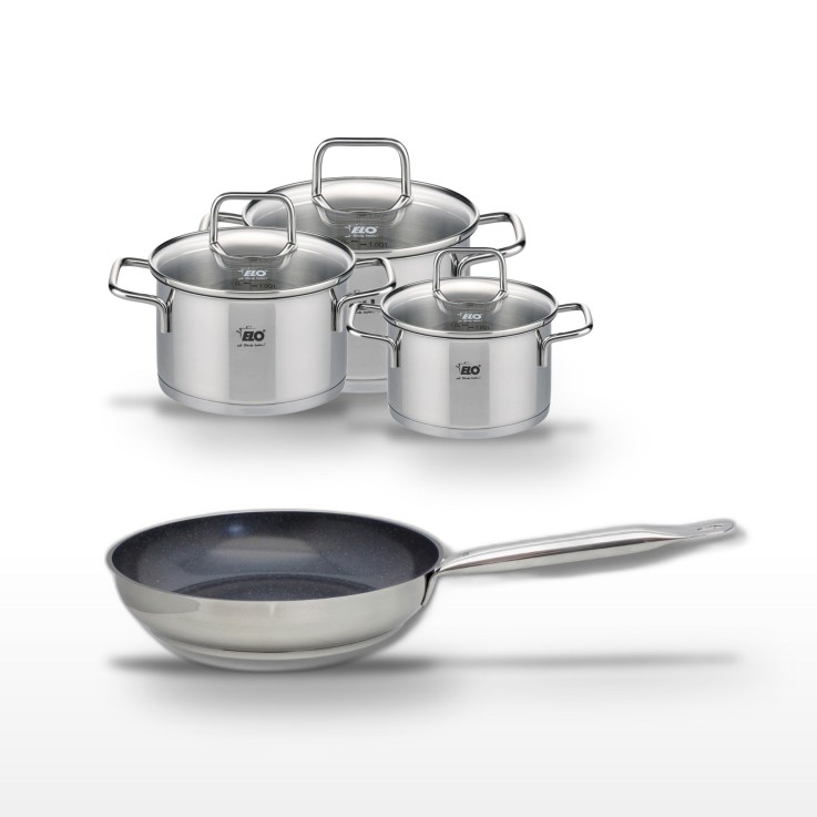 Lot poêle et trois faitouts Profi Therm Platinum et Citrin en inox