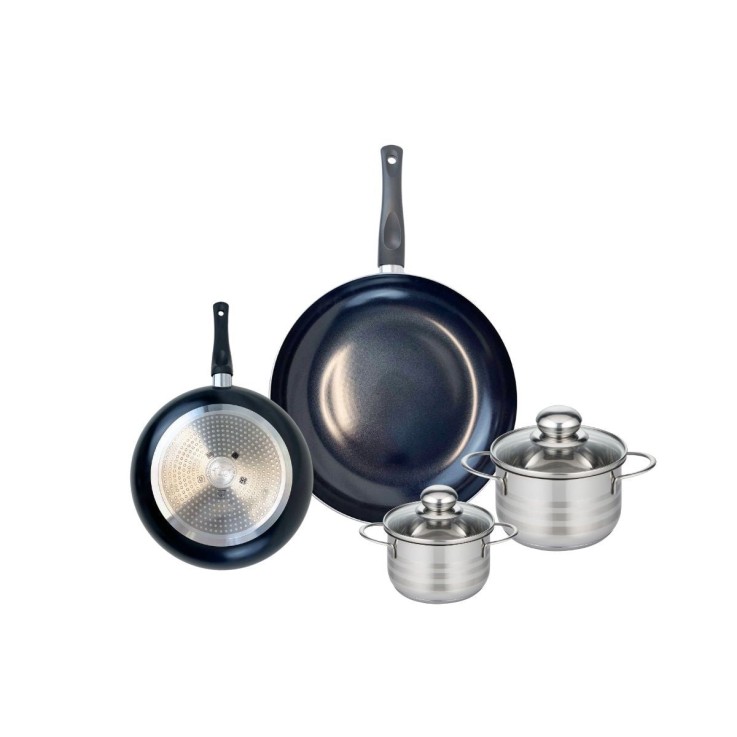Batterie de cuisine Prima Brillant en aluminium et inox - 12/14/20/28 cm - noire