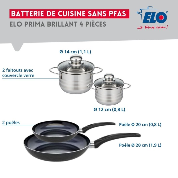 Batterie de cuisine Prima Brillant en aluminium et inox - 12/14/20/28 cm - noire