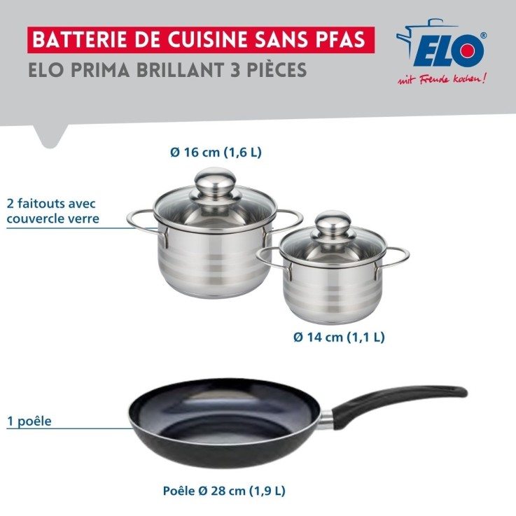 Batterie de cuisine Prima Brillant en aluminium et inox - 3 pièces