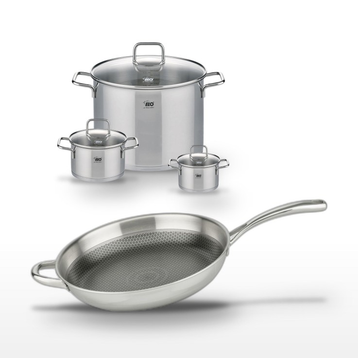Batterie de cuisine Relief Evolution en inox - poêle 32 cm - 3 faitouts