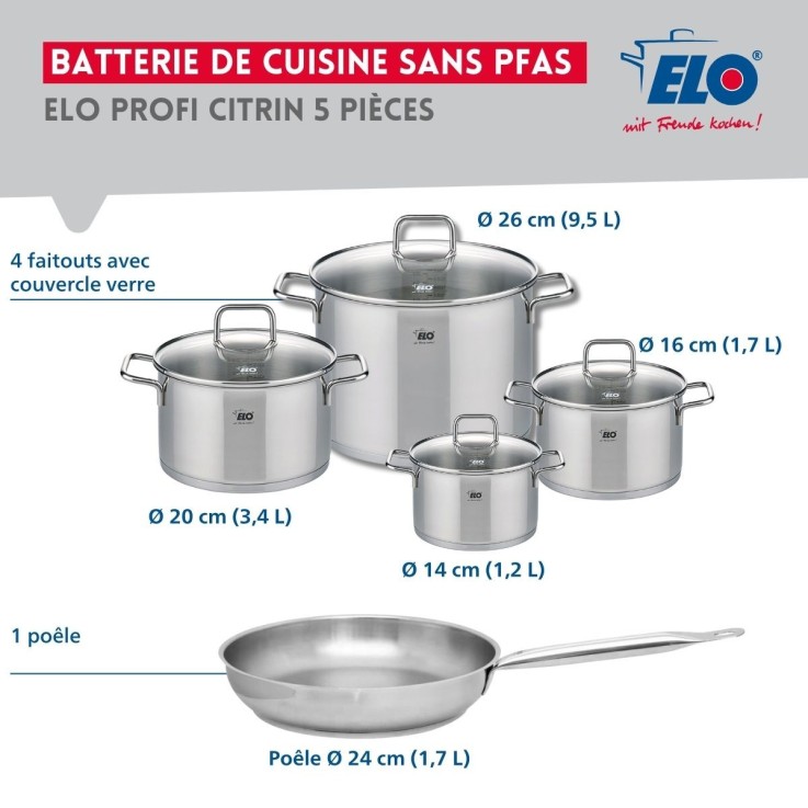 Batterie de cuisine Profi Citrin en inox - 5 pièces - gris