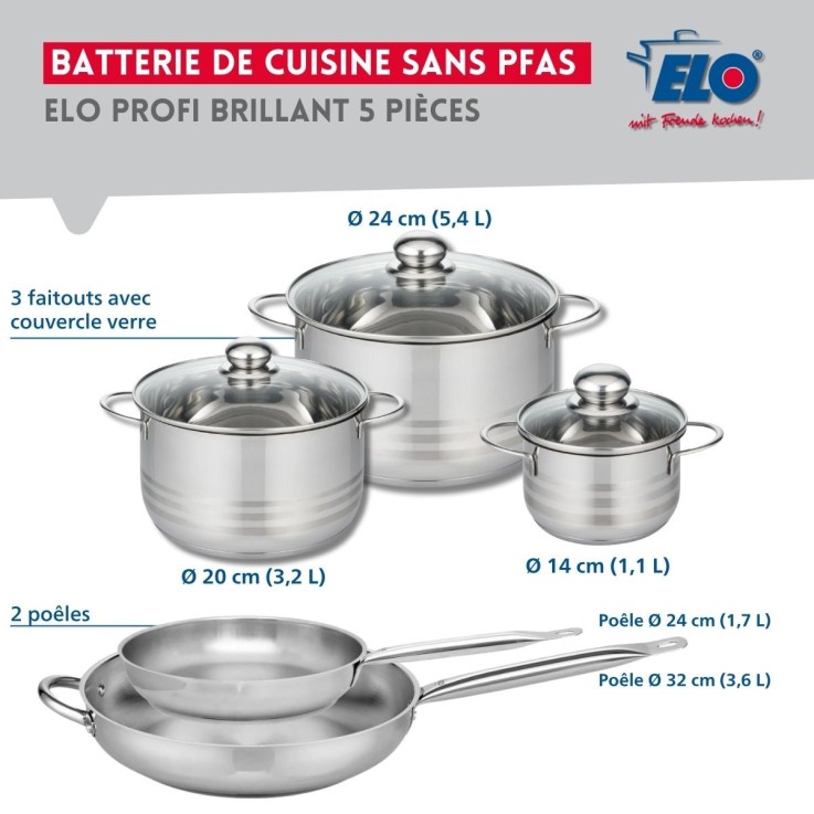 Batterie de cuisine Profi Brillant en inox - 24/32 cm - 14/20/24 cm - gris