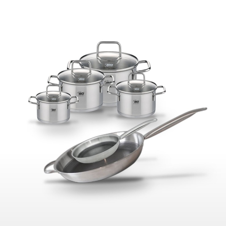 Batterie de cuisine Relief Solution en inox - 12/14/16/20 cm - 24/32 cm - gris