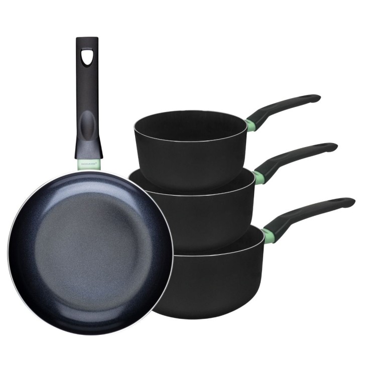 Batterie de cuisine Brandao en aluminium recyclé - 16 à 24 cm - noir et vert amande