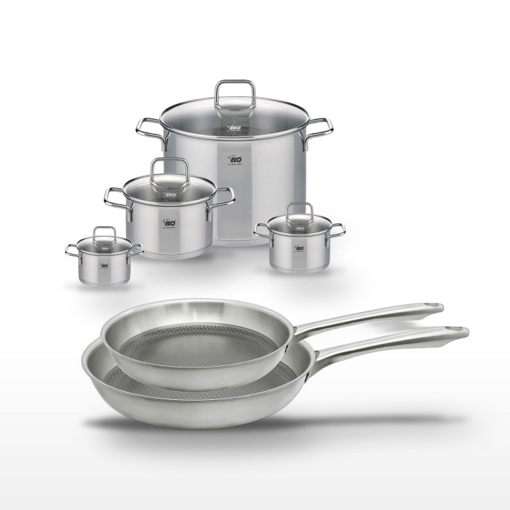 Lot de 2 poêles et 4 faitouts Relief Passion en inox