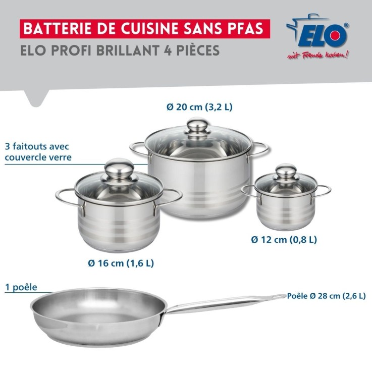 Batterie de cuisine Profi Brillant en inox - 12, 16, 20, 28 cm