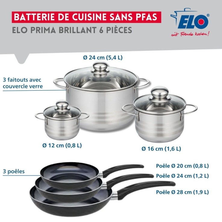 Batterie de cuisine Prima Brillant en aluminium et inox - poêles et faitouts