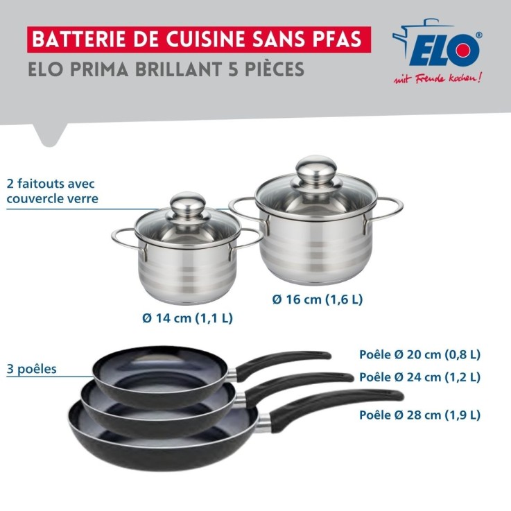 Batterie de cuisine Prima Brillant en aluminium et inox - 5 pièces