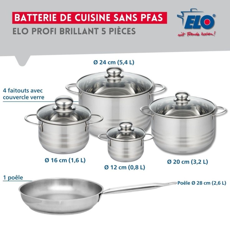 Batterie de cuisine Profi Brillant en inox - tailles 12 à 28 cm