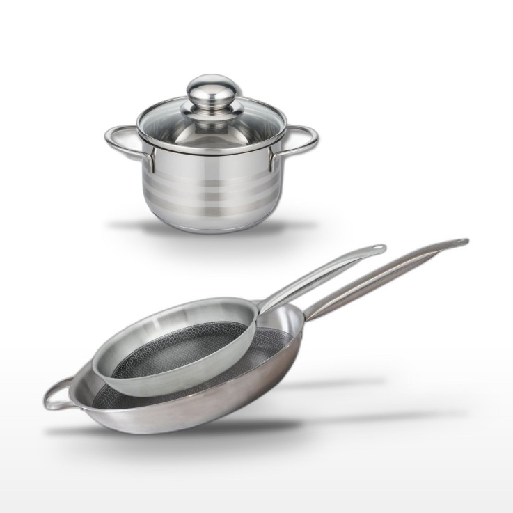 Batterie de cuisine Relief Solution en inox - 28/32 cm - 12 cm - noir