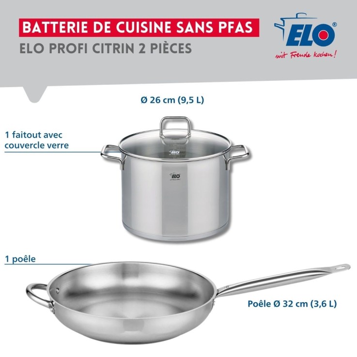 Ensemble poêle et faitout Profi Citrin en inox - 32 et 26 cm