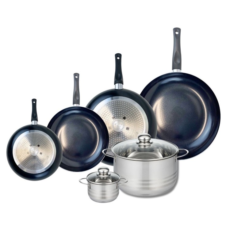 Batterie de cuisine Prima Brillant en aluminium et inox - 6 pièces - noir