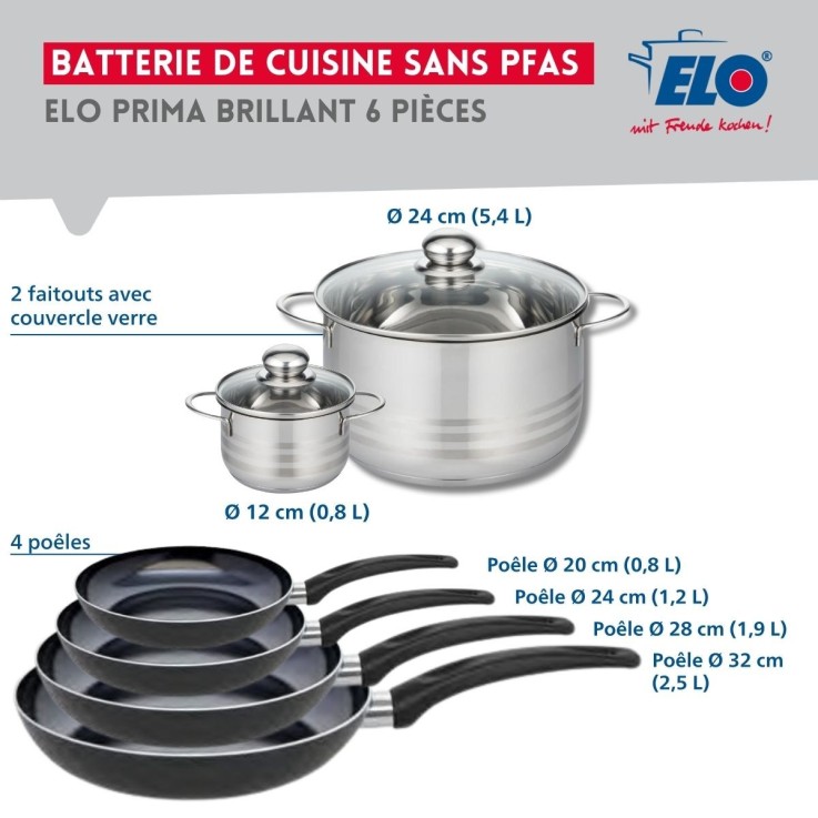 Batterie de cuisine Prima Brillant en aluminium et inox - 6 pièces - noir