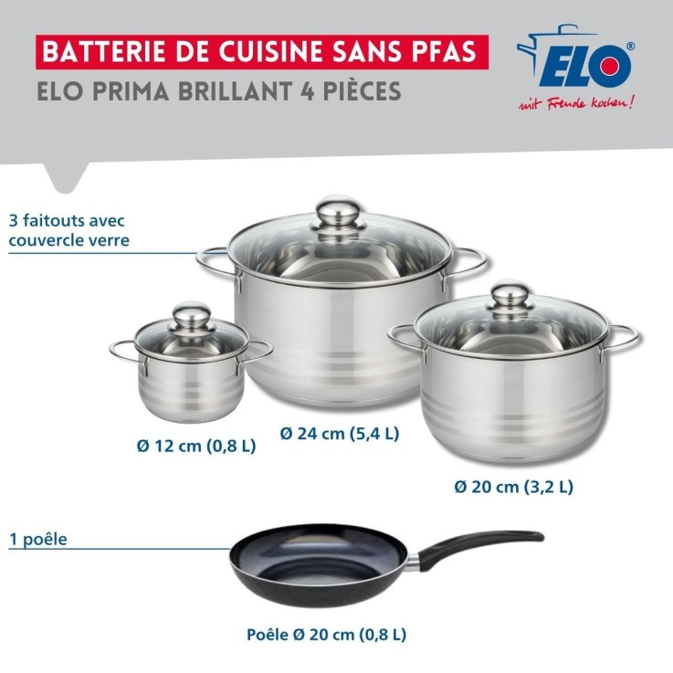 Batterie de cuisine Prima Brillant en aluminium et inox - 12/20/24 cm - noire
