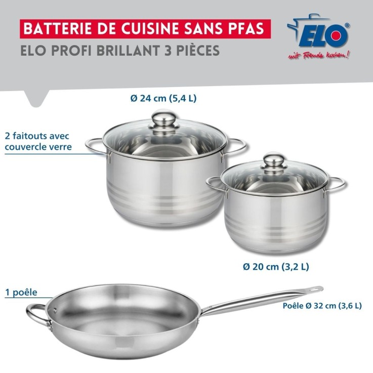 Batterie de cuisine Profi Brillant en inox - 3 pièces
