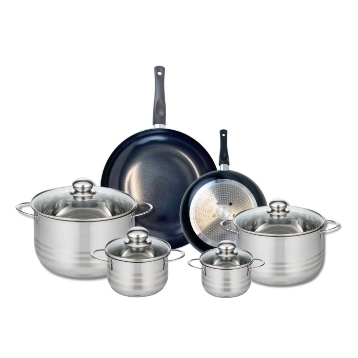 Batterie de cuisine Prima Brillant en aluminium et inox - 6 pièces - noir