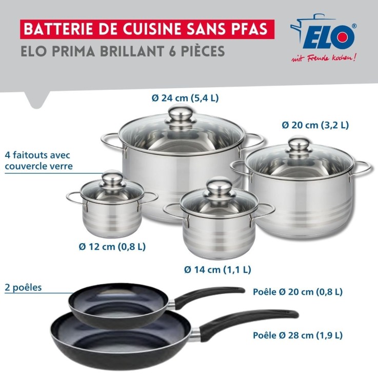 Batterie de cuisine Prima Brillant en aluminium et inox - 6 pièces - noir