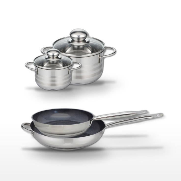 Batterie de cuisine Profi Therm Platinum en inox et verre - 28/32 cm et 12/16 cm - grise