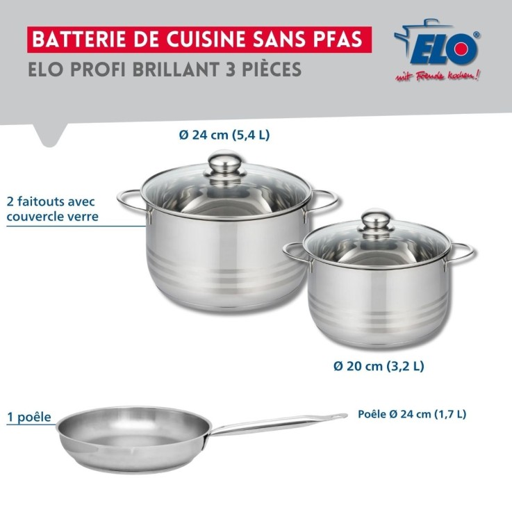 Batterie de cuisine Profi Brillant en inox - 20 et 24 cm