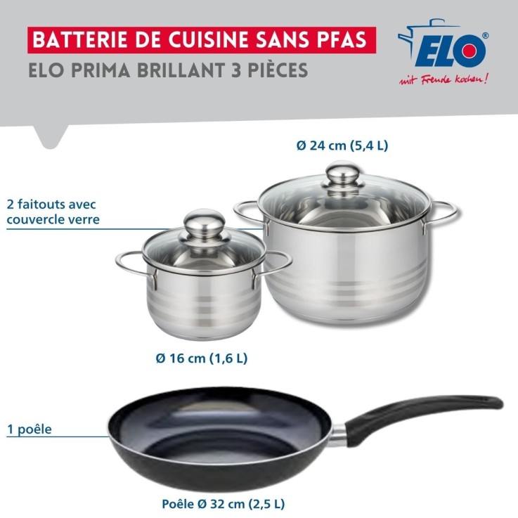 Batterie de cuisine Prima Brillant en aluminium et inox - 16/24/32 cm