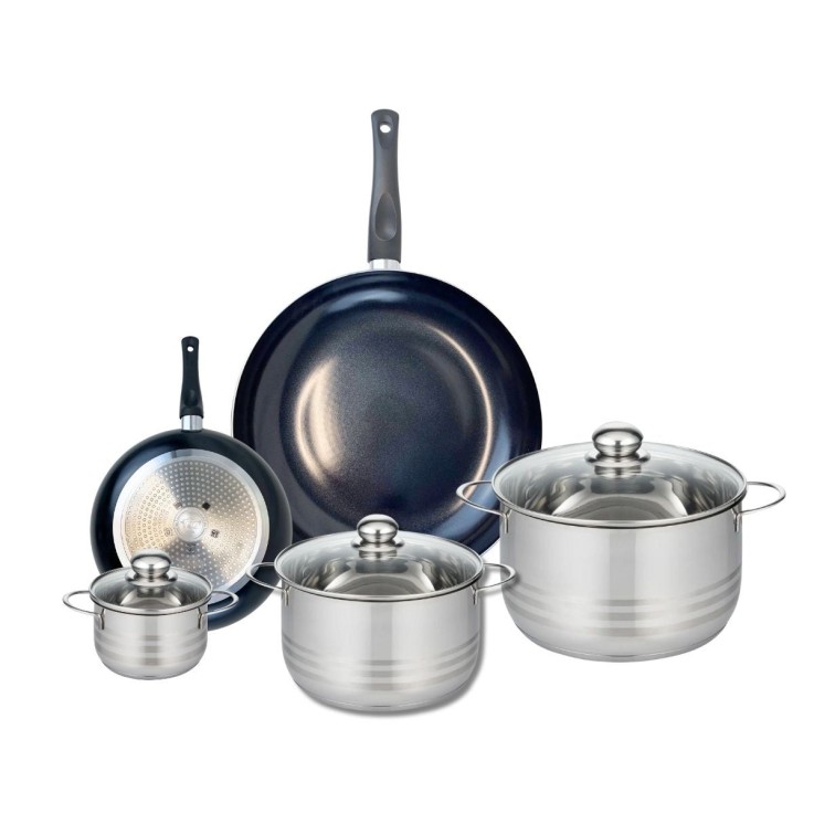 Ensemble de poêles et faitouts Prima Brillant en aluminium et inox - 5 pièces