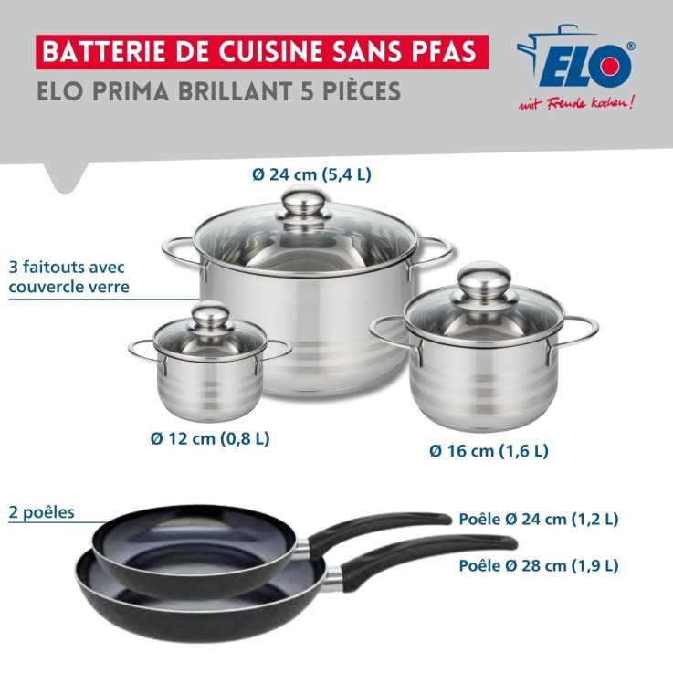 Batterie de cuisine Prima Brillant en aluminium et inox - 5 pièces - noire