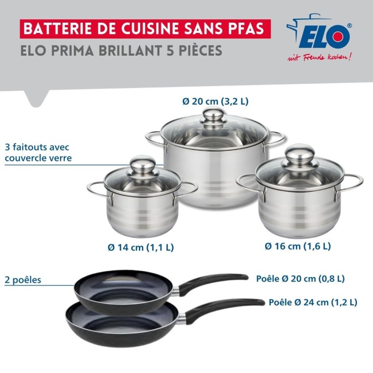 Batterie de cuisine Prima Brillant en aluminium et inox - 5 pièces - noire