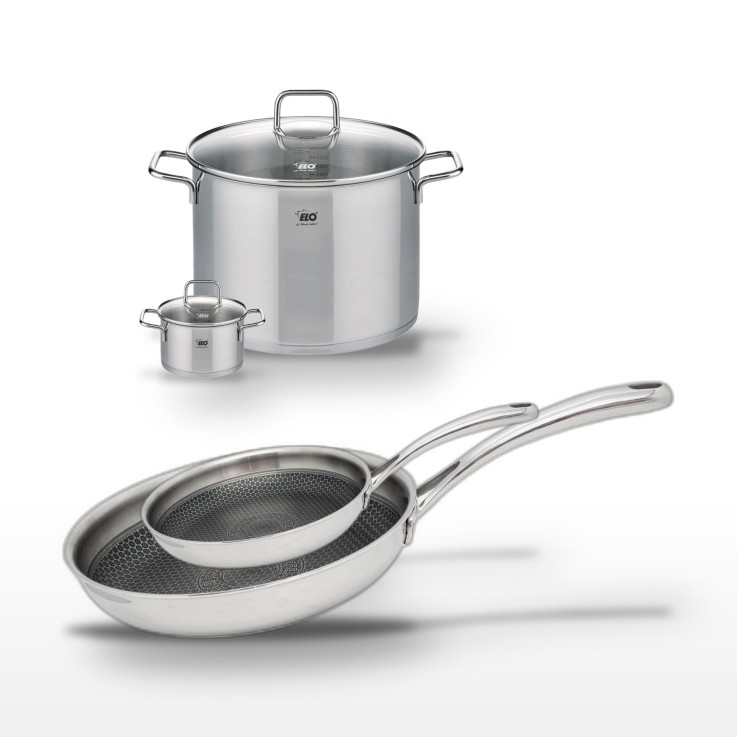 Lot de poêles Relief Evolution et faitouts Citrin en inox - 24/28 cm - 12/26 cm