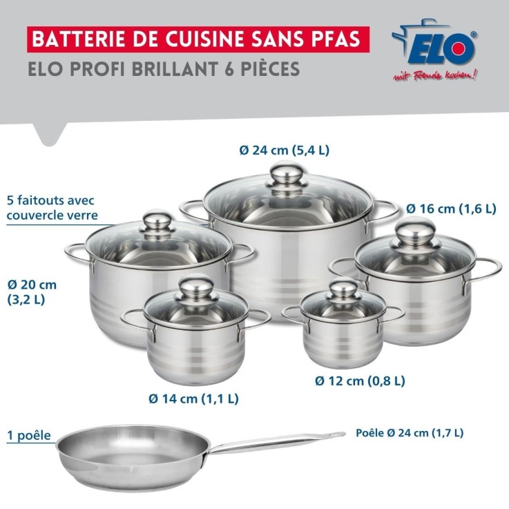 Batterie de cuisine Profi Brillant en inox - 6 pièces