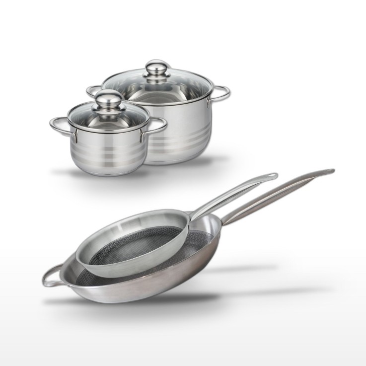 Batterie de cuisine Relief Solution en inox - 16/20 cm - 28/32 cm - noire