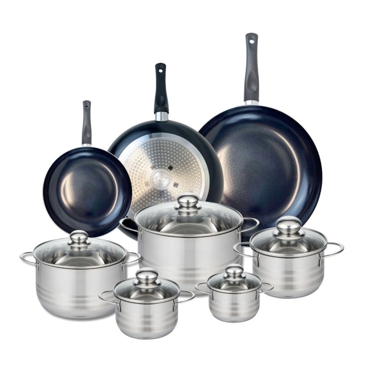 Batterie de cuisine Prima Brillant en aluminium et inox - 8 pièces - noir